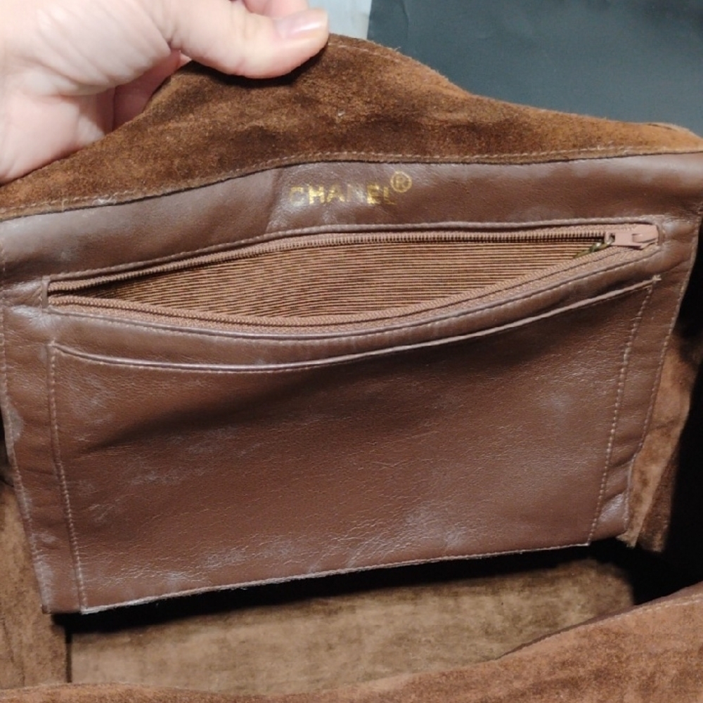 Authentic CHANEL Vintage Brown Suede Tote Handbag W Dust Bag - Picture 13 of 16